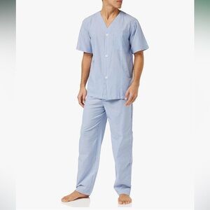 Men’s Fruit of the Loom Broadcloth Blue Striped Pajama Set